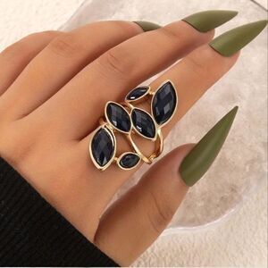 Navy Geometric Personality Versatile Leaf Single Ring Female